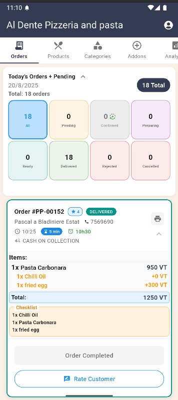 Menu management screenshot