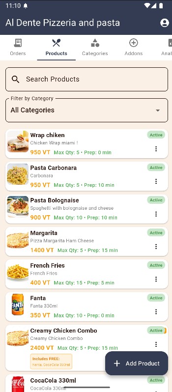 Order management screenshot